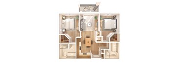 a 3d floor plan of a house with a bedroom and living room