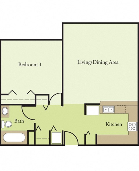 1 Bedroom 1 Bathroom Floor Plan