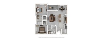 a bedroom apartment with a bathroom and a living room