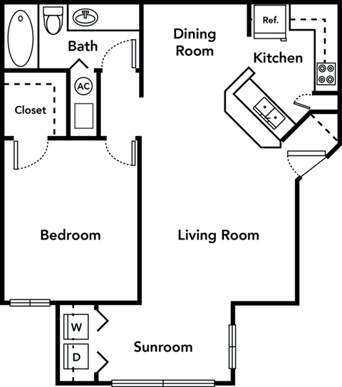 1 bedroom 1 bathroom floorplan