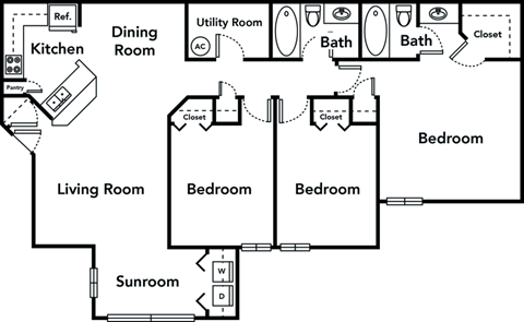 3 bedroom 2 bathroom floorplan