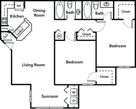 2 bedroom 2 bathroom floorplan