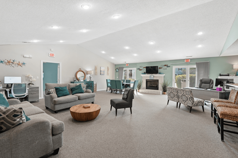 clubhouse with tables and chairs