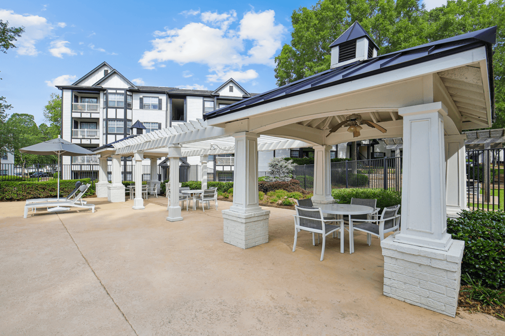poolside lounge areas with gazebo and pergolas