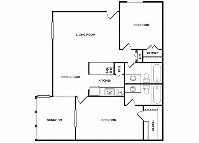 Two Bedroom Two Bathroom Floor Plan 1,031 Square Feet