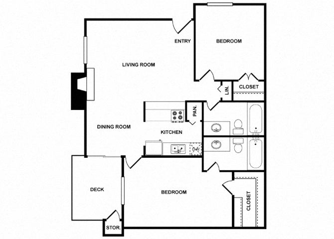 Two Bedroom Two Bathroom Floor Plan 938 Square Feet