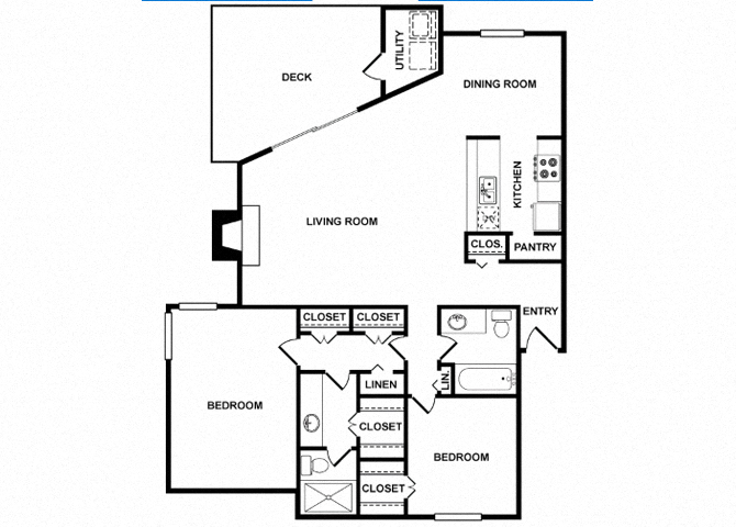 Two Bedroom Two Bathroom Floor Plan 1,240 Square Feet