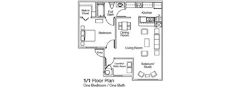 One bedroom one bathroom floorplan