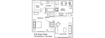 One Bedroom One Bathroom Floorplan