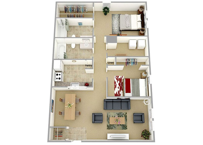 2 Bedroom 2 Bathroom Floor Plan 1000 sqft