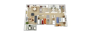 Two Bedroom Two Bath 988 sq ft Floor Plan at Foxridge Apartments, Durham, 27703
