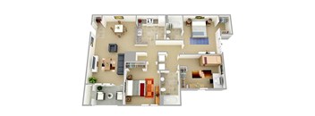 Three Bedroom Two Bath 1128 sqft Floor Plan at Foxridge Apartments, Durham, North Carolina