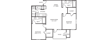 2 bedroom 2 bathroom floor plan