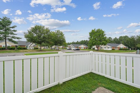 A white fence with green stripes separates a grassy area from a road.
