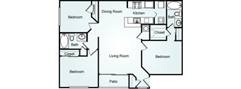 Three Bedroom Two Bathroom Floor Plan The Ibis  1220 SF