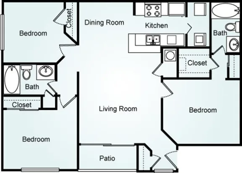 Three Bedroom Two Bathroom Floor Plan The Ibis  1220 SF