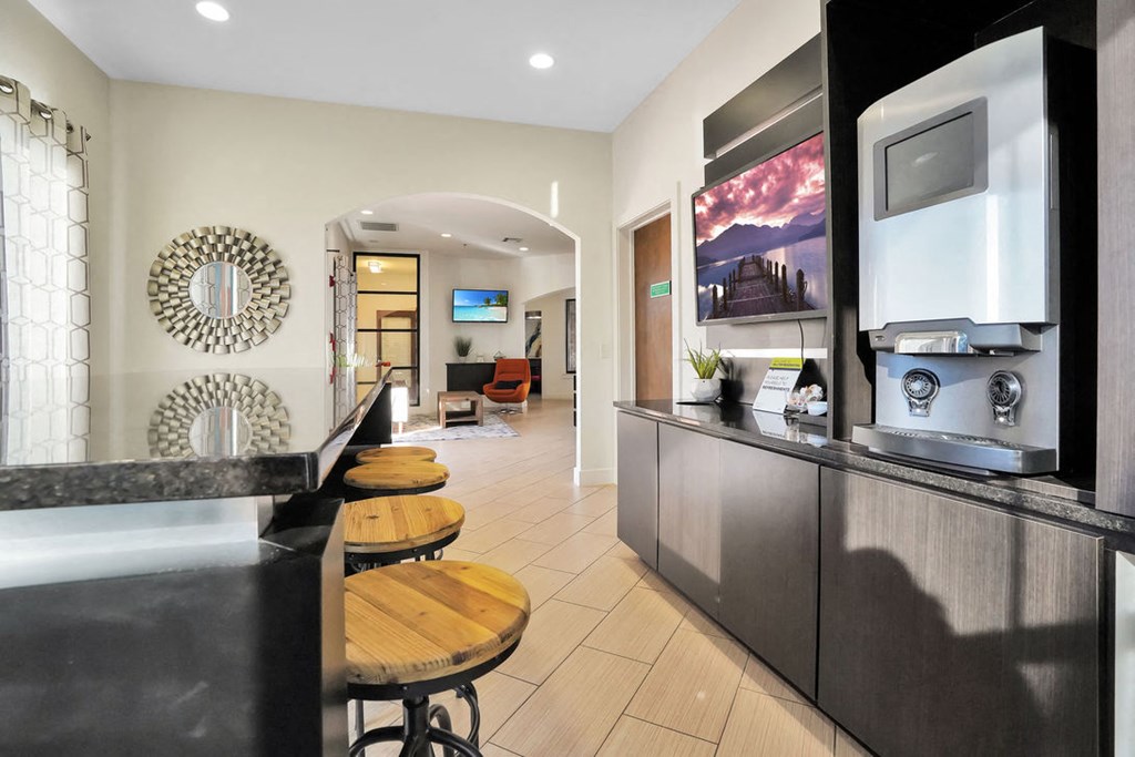 clubhouse kitchen with barstools