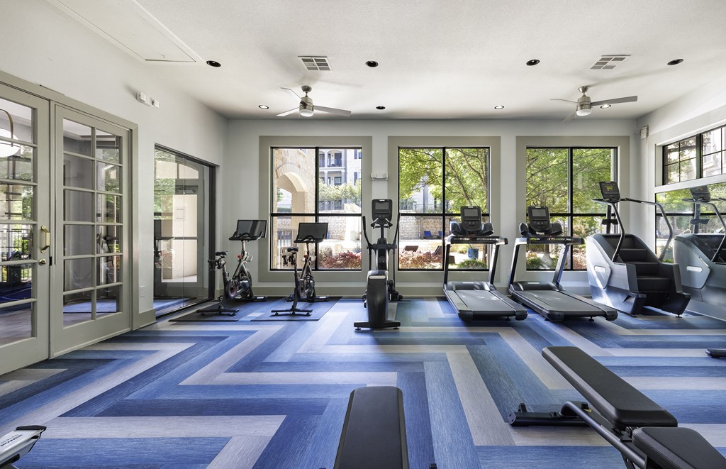 Gym With Celling Fan at 3500 Westlake Apartments, Austin, TX, 78746