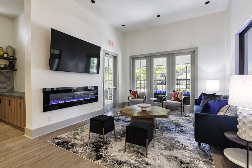 A Living Room With Fireplace at 3500 Westlake Apartments, Austin, TX