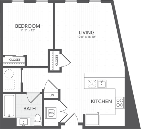 a floor plan of a studio apartment with a bedroom and a living room