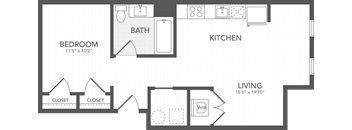 the floor plan of a small house with a bedroom and a bathroom