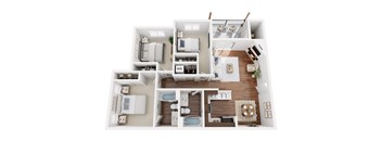 A top-down view of a well-organized apartment layout.