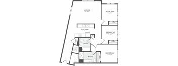 a floor plan of a bedroom apartment with a bathroom and a kitchen