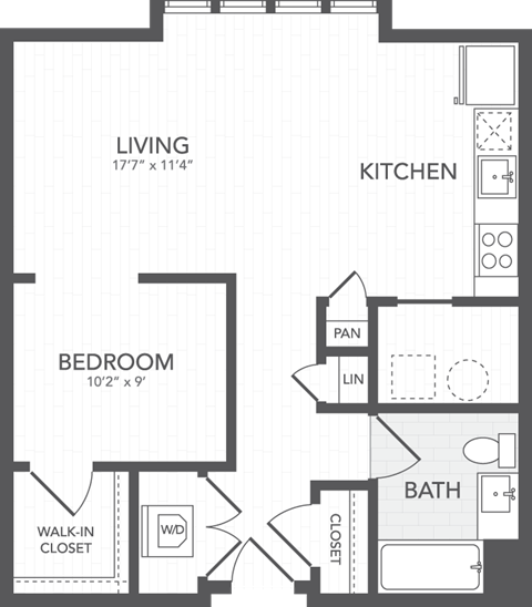 a floor plan of a room with a bedroom and a bathroom