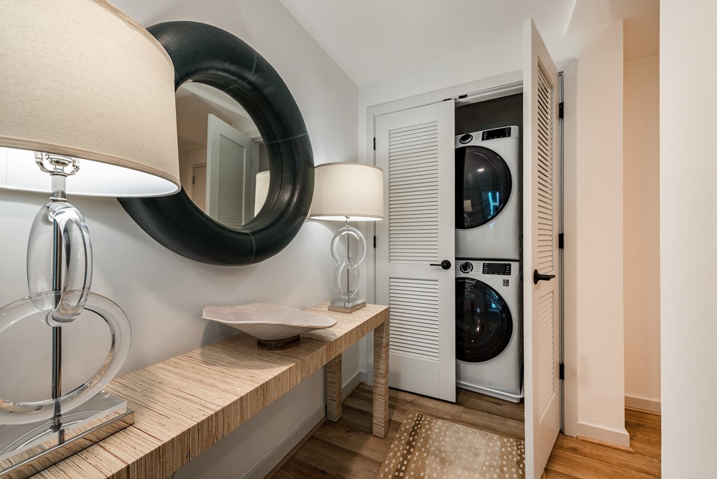 Hallway with Full Size Top Load Washer/Dryer