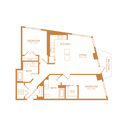 2 bed 2 bath 1080 sf