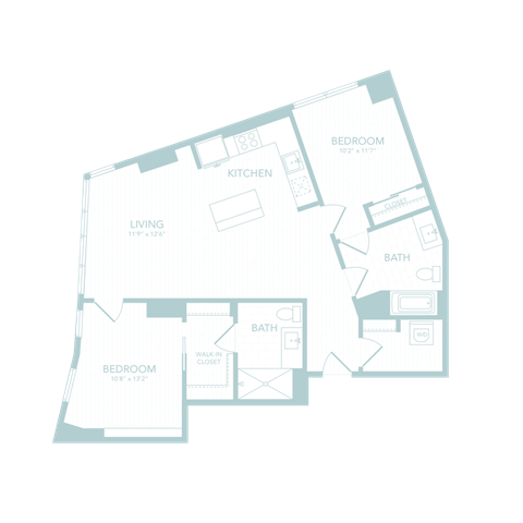 2 bed 2 bath 1095 sf