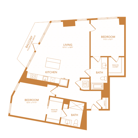 2 bed 2 bath 1099 sf