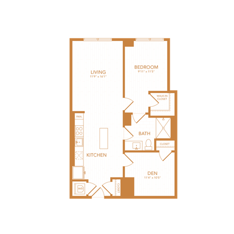 1 bed 1 bath with den 861 sf