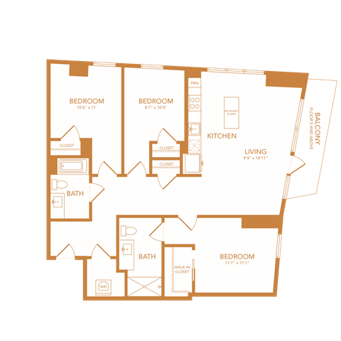 3 bed 2 bath 1197 sf