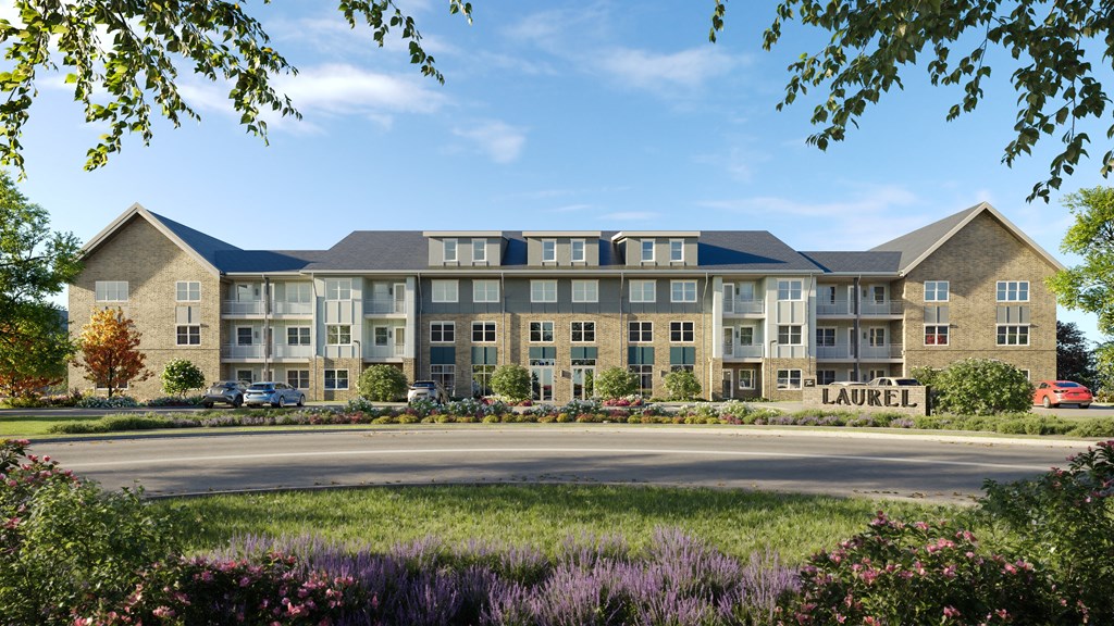 a rendering of a large apartment building with a street in front of it