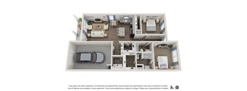 2 Bedroom Pinecrest 3D model floorplan of home