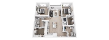 a 3d floor plan of a house with a bedroom and living room