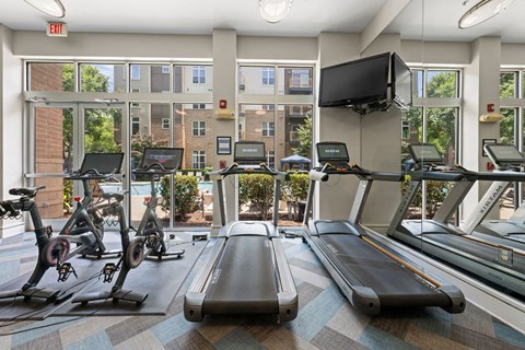 A Gym With Cardio Equipment at Elizabeth Square Apartments, Charlotte, 28204