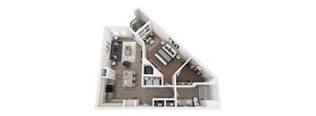 a 3d floor plan with a bedroom and a living room