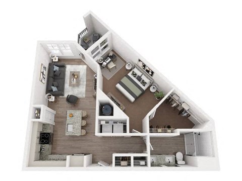 a 3d floor plan with a bedroom and a living room