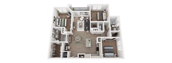 a 3 bedroom floor plan with a bathroom and a living room