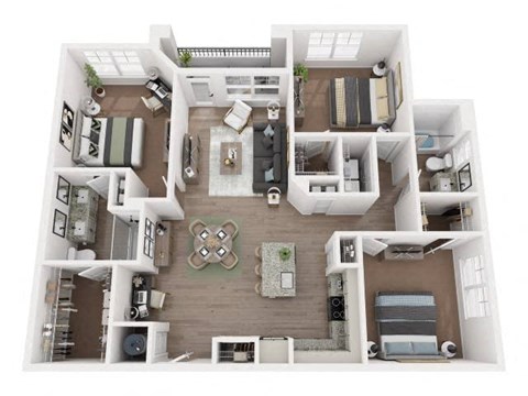 a 3 bedroom floor plan with a bathroom and a living room