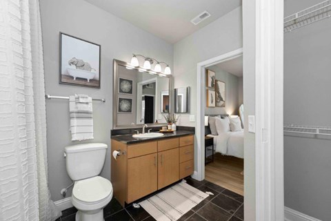 A Bathroom With a Toilet at Mosaic South End Apartments, Charlotte, North Carolina