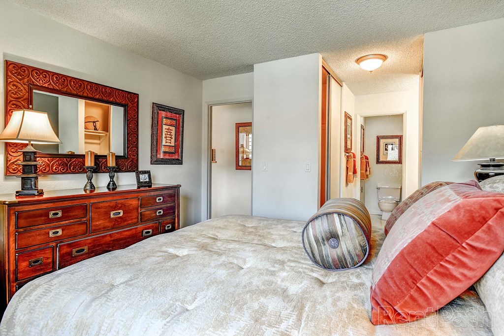Bedroom with Private Bath at The Seasons Apartments, California