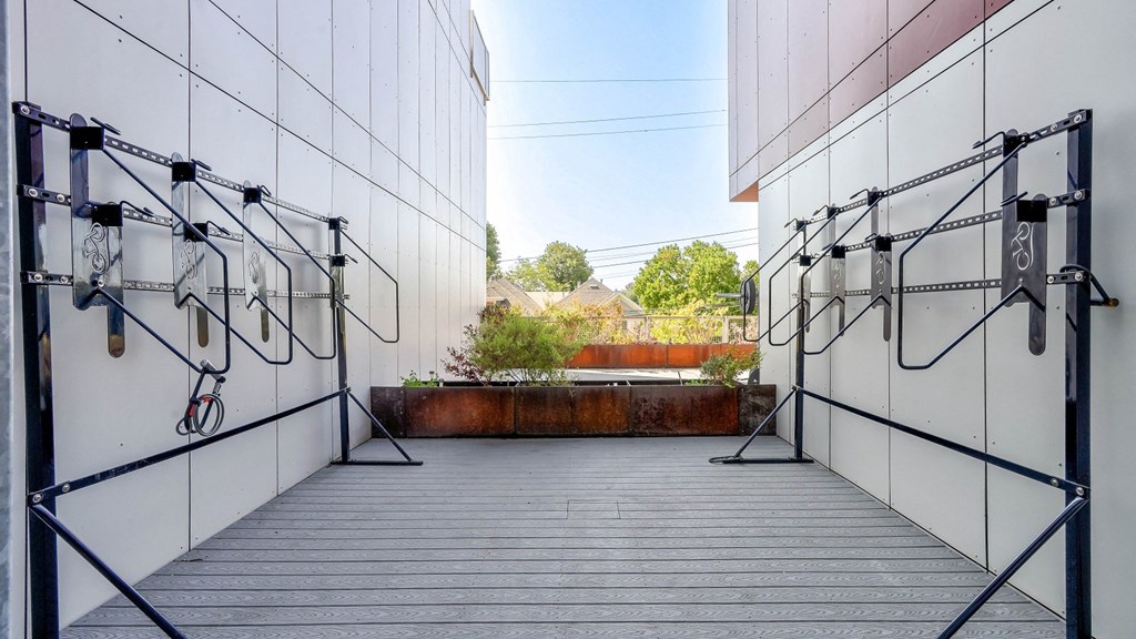 Designated bike rack area at 4801 Shattuck, providing secure and convenient storage.