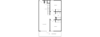 a line drawing of a house with a kitchen and a living room