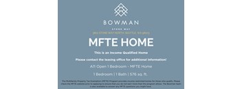 An advertisement for a bowman MFTE home located at 3801 Stone Way North Seattle, WA 98103.