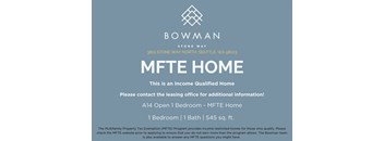 An advertisement for a bowman MFTE home located at 3801 Stone Way North Seattle, WA 98103.