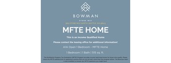 An advertisement for a bowman MFTE home located at 3801 Stone Way North Seattle, WA 98103.