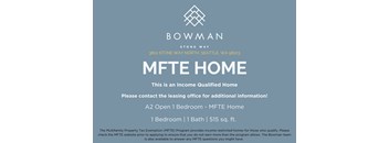 An advertisement for a bowman MFTE home located at 3801 Stone Way North Seattle, WA 98103.